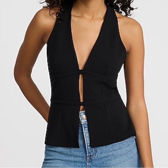 Express Tops - NWT Express Studio Stretch Crepe Halter V-neck Sleeveless Banded Cutout Tank